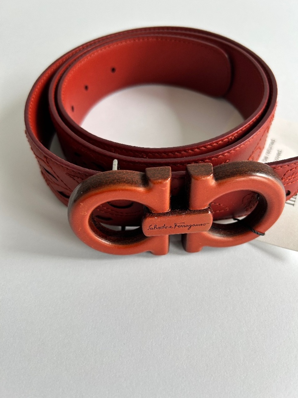 Salvatore Ferragamo Red Leather Gancini Belt Size 90 Made in Italy